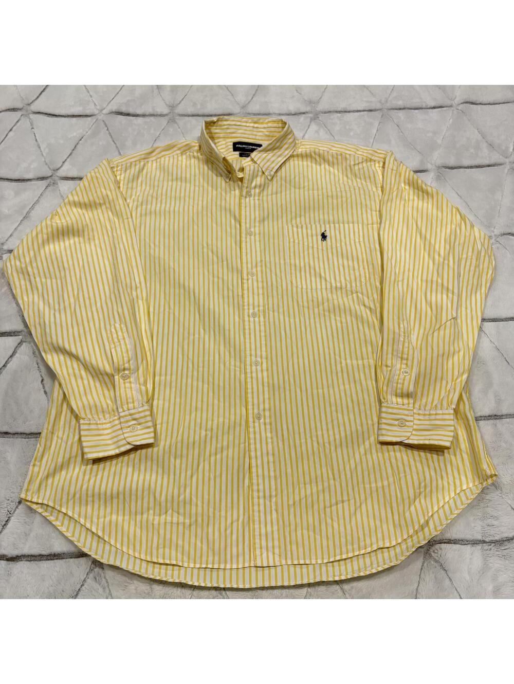 Ralph Lauren Golf Preppy Summer Yellow Striped Men's XL Cotton Button-Down Shirt